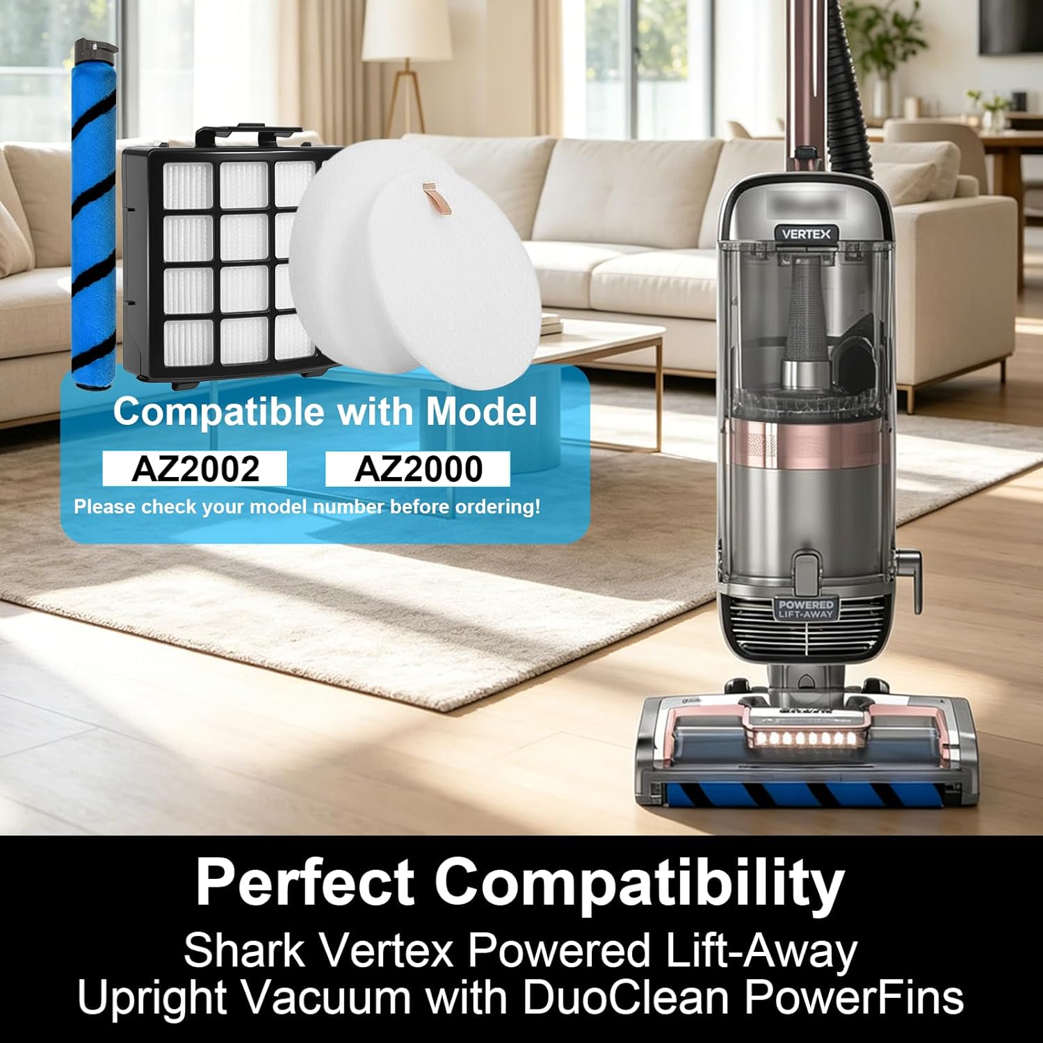 AZ2002 Filter Replacement for Shark Vertex Powered Lift-Away Upright Vacuum AZ2002 AZ2000, Includes 1 Soft Roller Brush, 2 HEPA Filters, Foam & Felt Kit, Replaces XFFKAZ2000 XHFAZ2000 1483FC2000