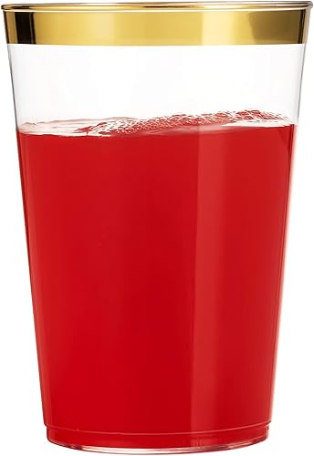 Miniatura 7 de Munfix 100 vasos de plástico dorados de 14 onzas, vasos transparentes con borde dorado, elegantes vasos desechables para boda, fiesta, con borde