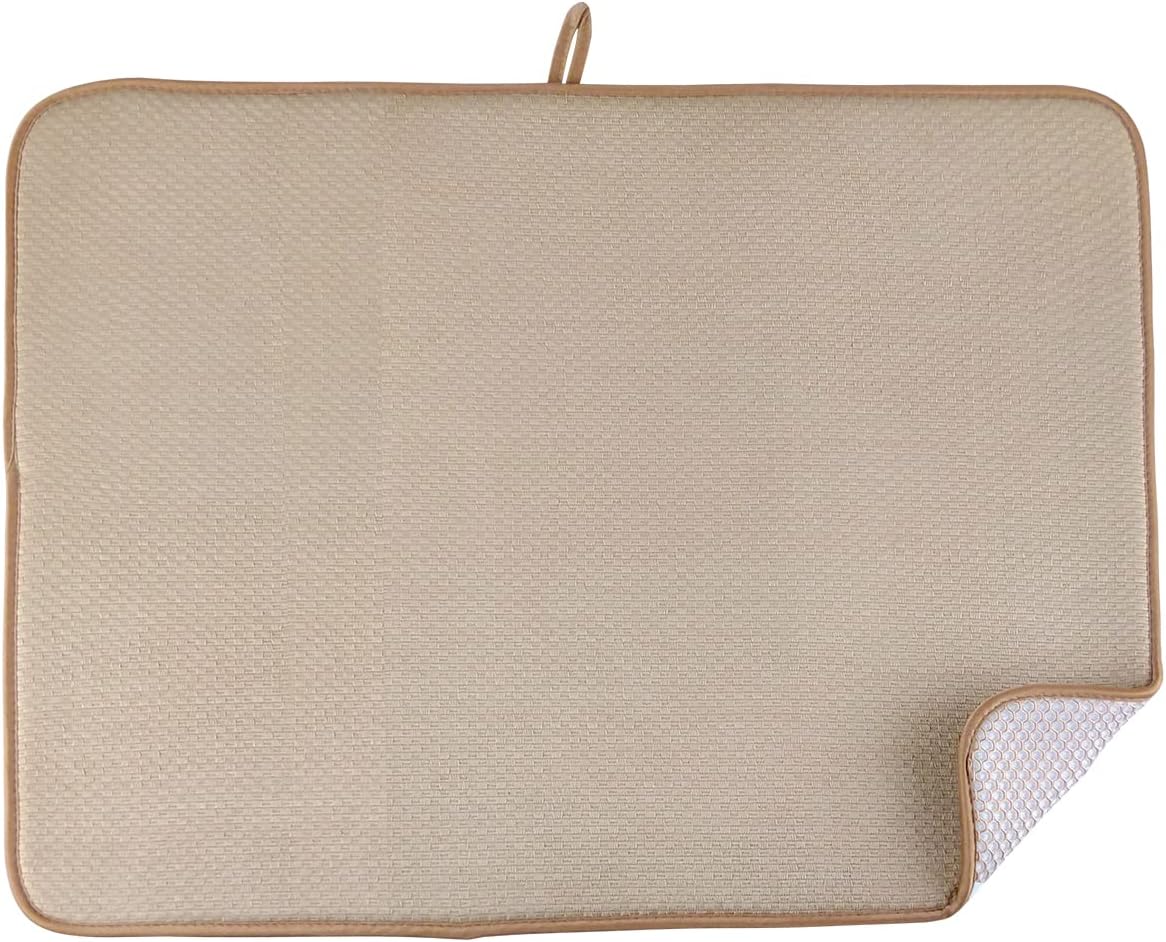 Primeway® Microfibre X-Large 45x60cm Anti-Bacterial 2 Tone Mesh Reversible Super Water Absorbent Anti-Skid Kitchen Platform Dish Drying Mat | 7mm Thickness | 3mm Mesh & 4mm Foam | 250 GSM | Beige