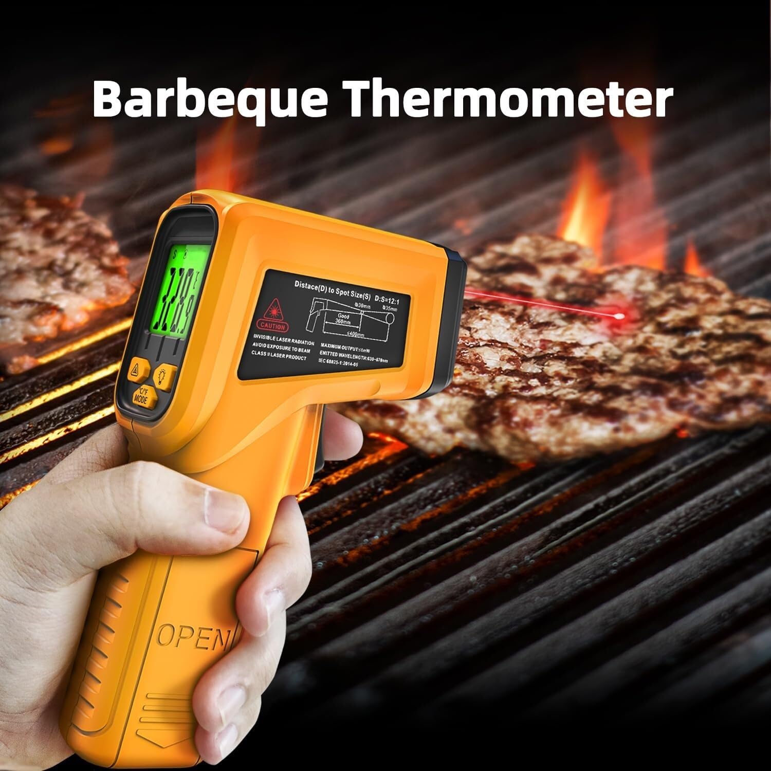 Cyfrowy termometr na podczerwień H2-58℉~986℉(-50℃~530℃) 12:1 Bezkontaktowy pistolet termiczny laserowy z regulowaną emisyjnością do pieczenia w piecu do pizzy w samochodzie