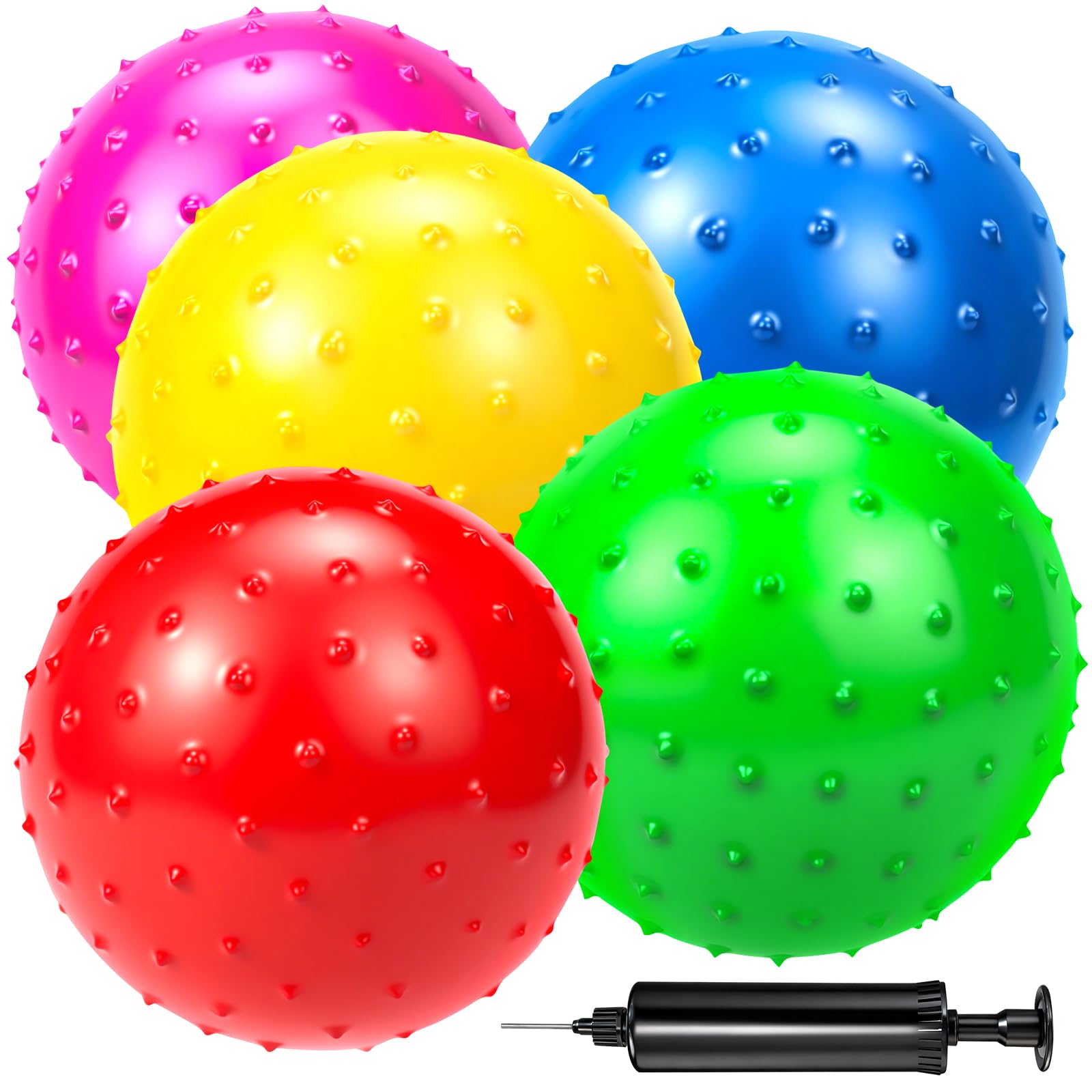 Hymaz Balls for Toddlers 1-3, Kids 9" Inflatable Bouncy Balls 5 Pack Colorful Soft Massage Ball Sensory Toys Knobby Ball Indoor Outdoor Games