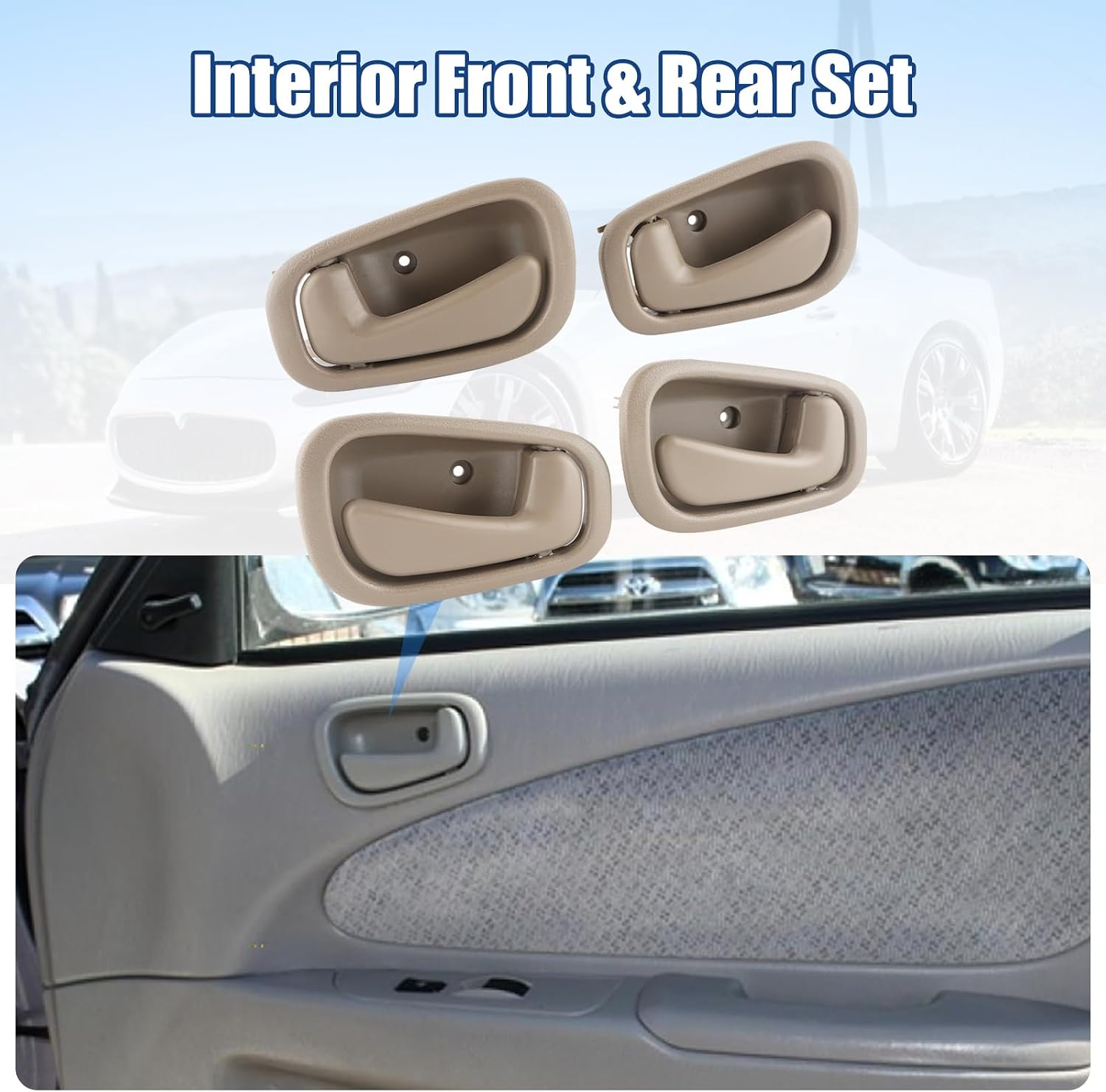 NPAUTO Interior Front Rear Door Handles Driver Passenger Side Pair Replacement for 1998 1999 2000 2001 2002 Toyota Corolla Chevy Prizm Manual Lock Beige/Tan