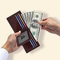 Vista 74 de Carteras RFID delgadas para hombres - Cartera de bolsillo frontal de piel genuina Marrón vintage