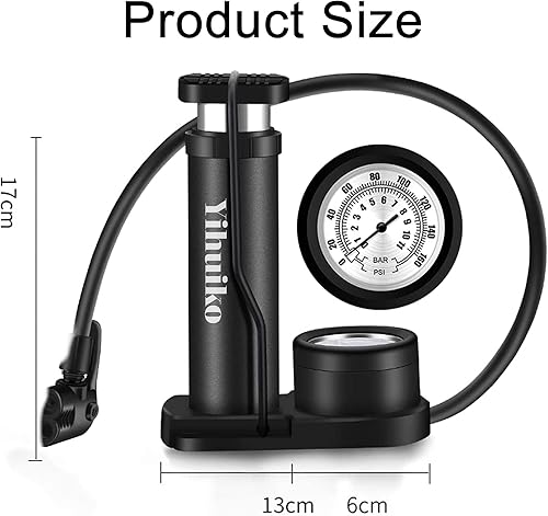 Miniatura 5 de Mini bomba de pie para bicicleta, bomba de pie de 120 PSI, bomba de suelo activada por pie con manómetro extra sensible, bomba de aire portátil con