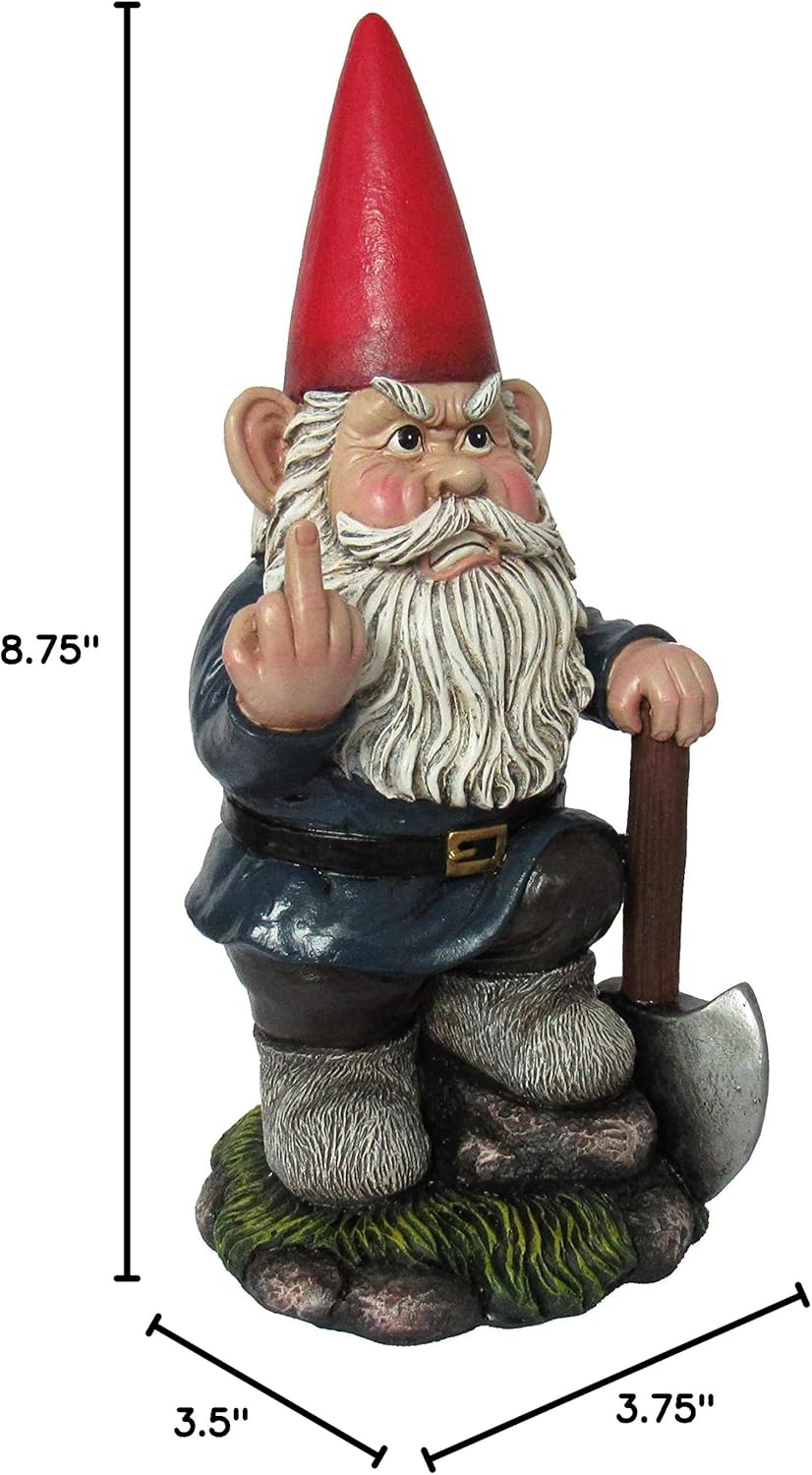 You Dig? - Grumpy Garden Gnome Digging with Shovel Flipping The Bird Middle Finger Statue for Indoor or Outdoor Home and Garden Décor, 8.75 Inches High