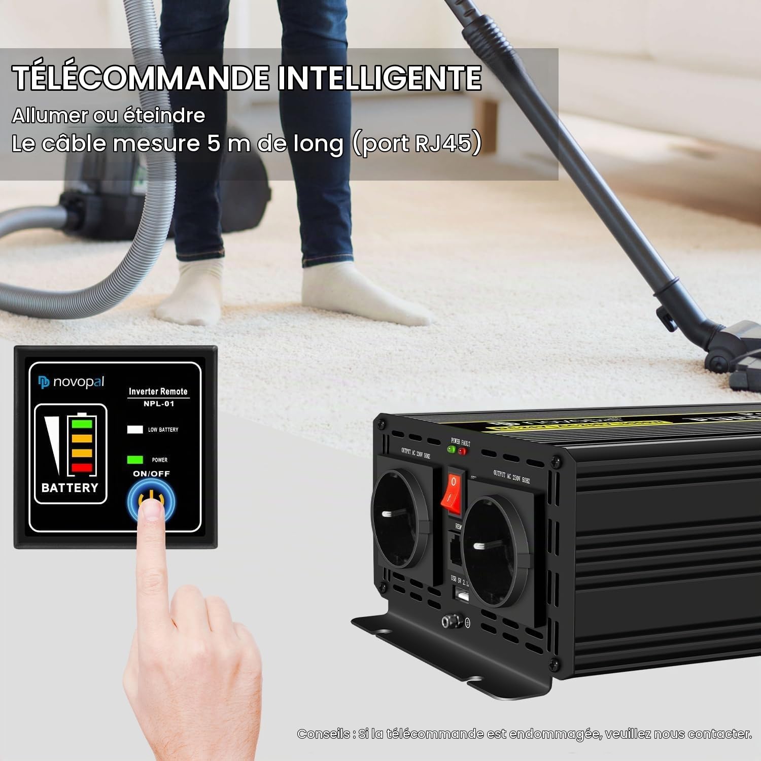 NOVOPAL 3000W Convertisseur Pur Sinus 24V 220V Onduleur Transformateur