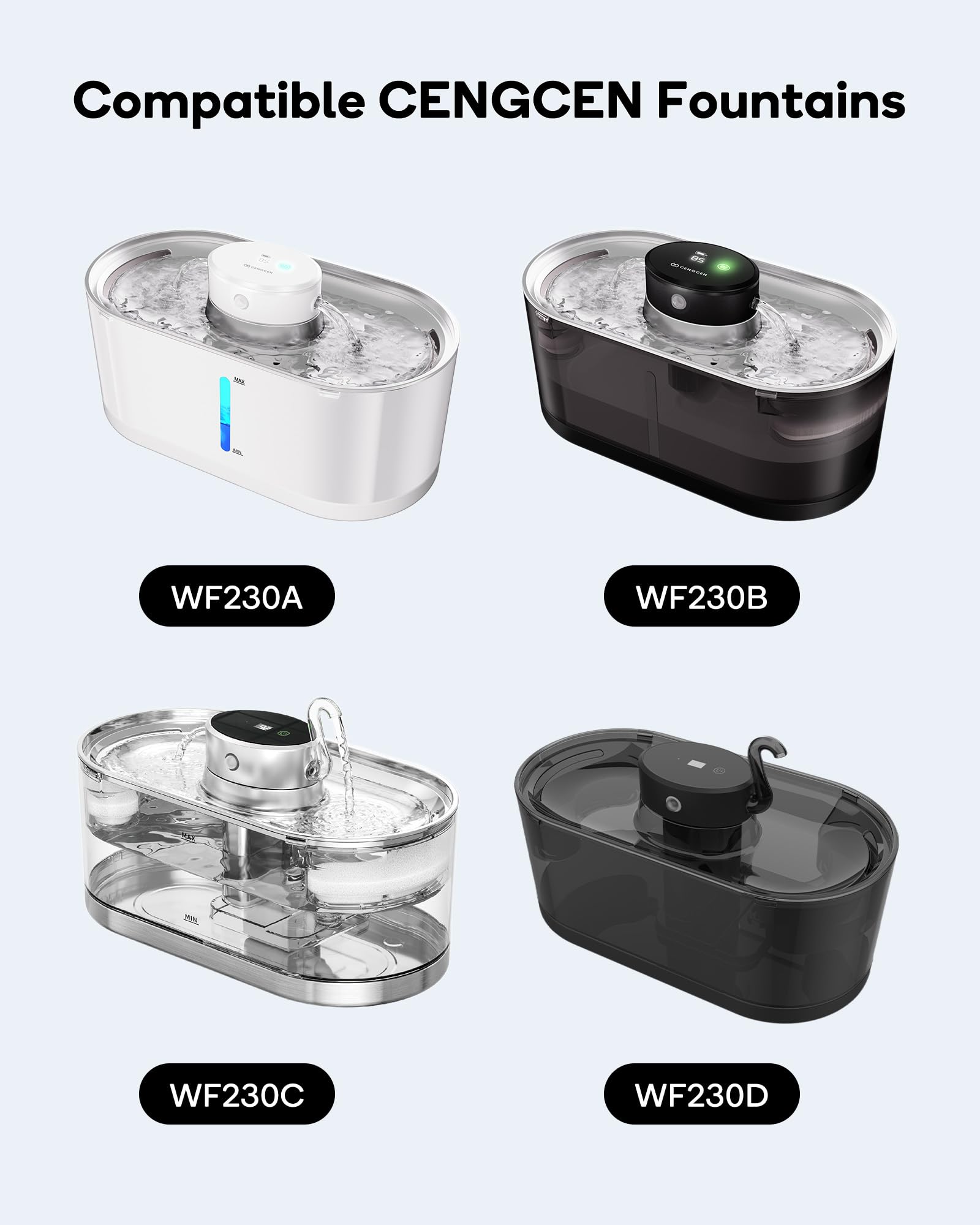 CENGCEN 12 Pack Replacement Filters for Cordless Cat Water Fountain WF230, 6 Months Set of Replacement Filters