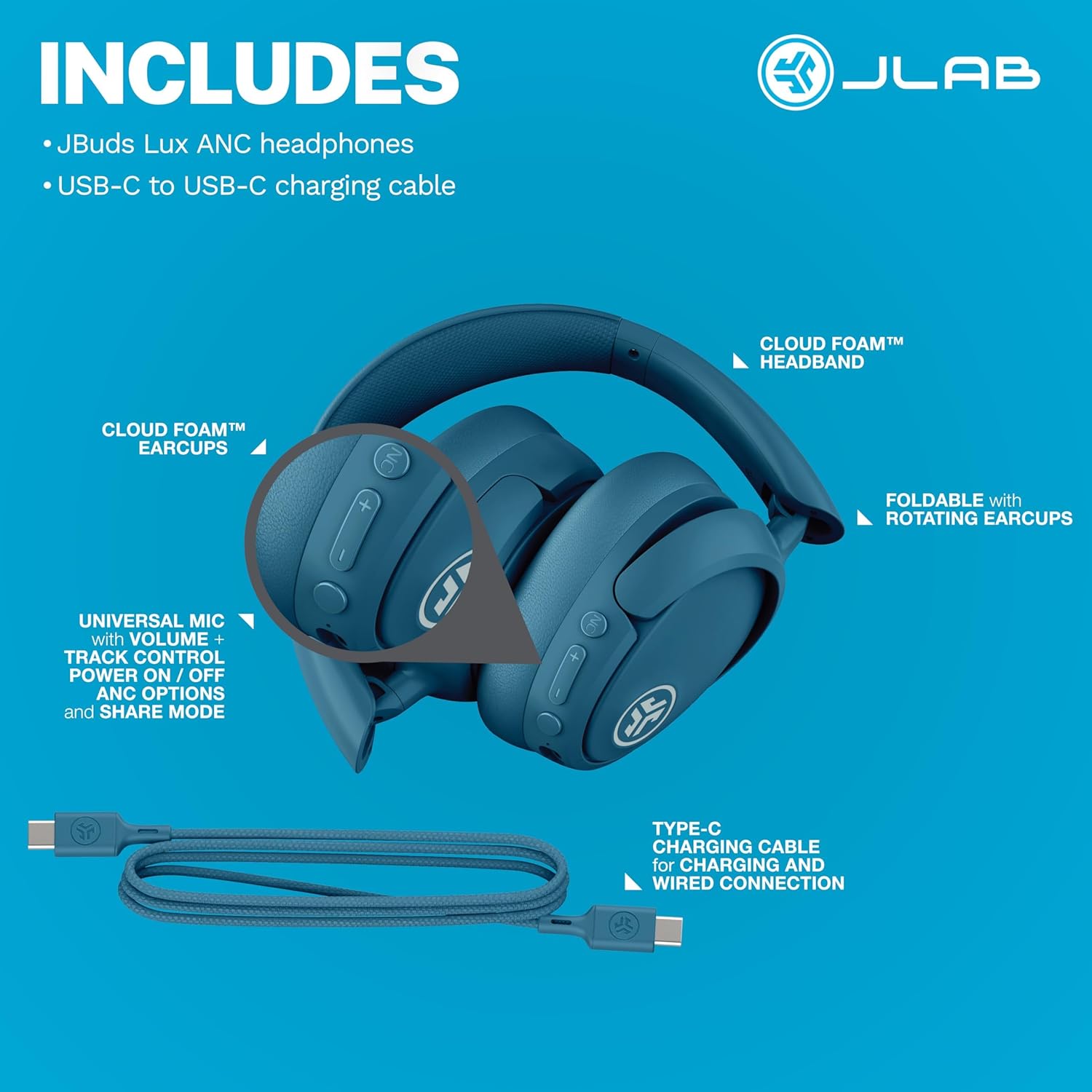 JLab JBuds Lux ANC Wireless Bluetooth Headphones & Audio Bundles, Hybrid Active Noise Cancelling, Premium Over-Ear Headset with Optional True Wireless Earbuds