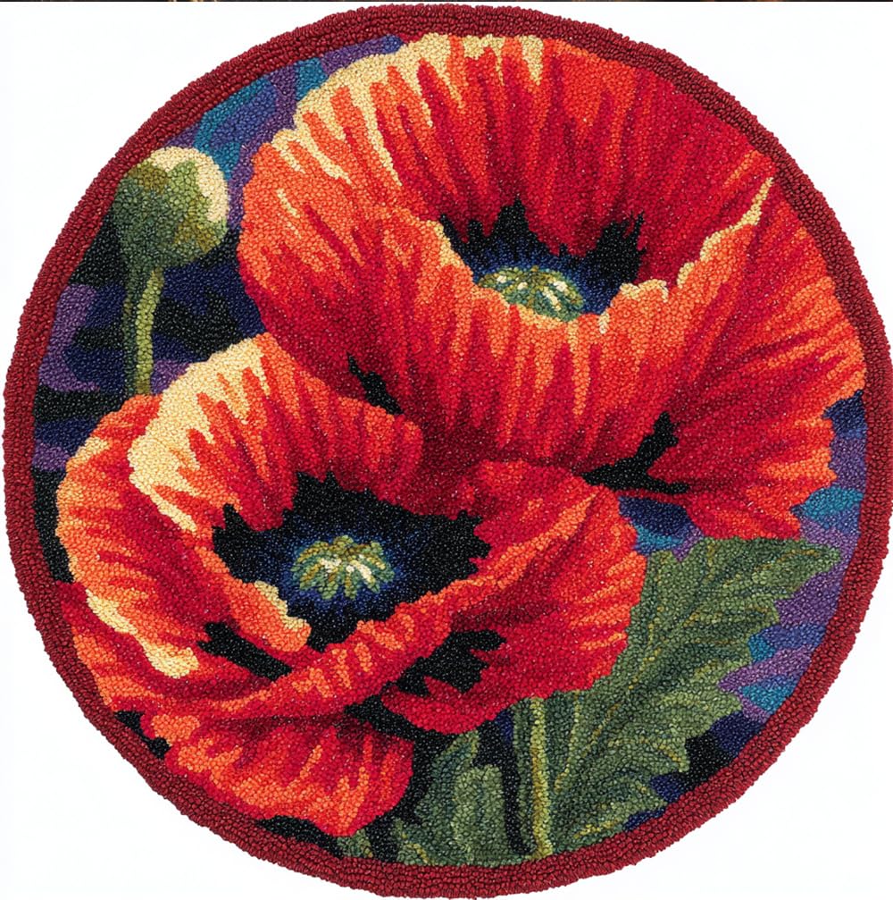 Kitphoenix Latch Hook Rug Kit, Poppy Flowers 20X20inch (50X50cm) Diy Rug Making Kit For Adults, Rug Making Kits, Cross Stitch Kit Carpet Making Cushion Needlework For Beginners, Home Decor