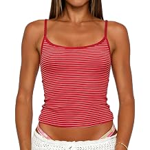Women Y2K Striped Cami Tops Spaghetti Strap Scoop Neck Slim Fit Tank Top Summer Teen Girls Going Out Camisole