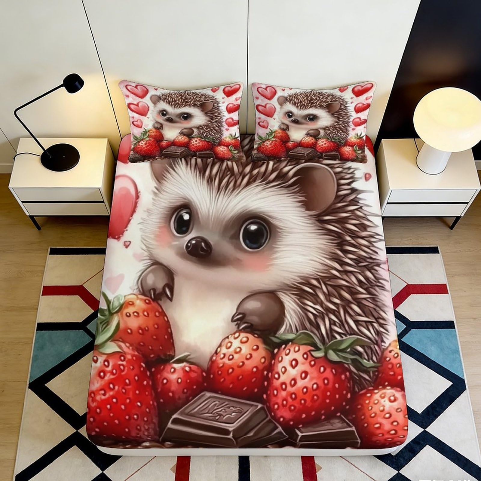 Pnayamiorkfel Style-4 3D Printed Hedgehog Strawberry Fitted Sheet Microfiber Soft Breathable Chocolate Bed Cover For Bedroom Dorm Decor 90X200x25cm