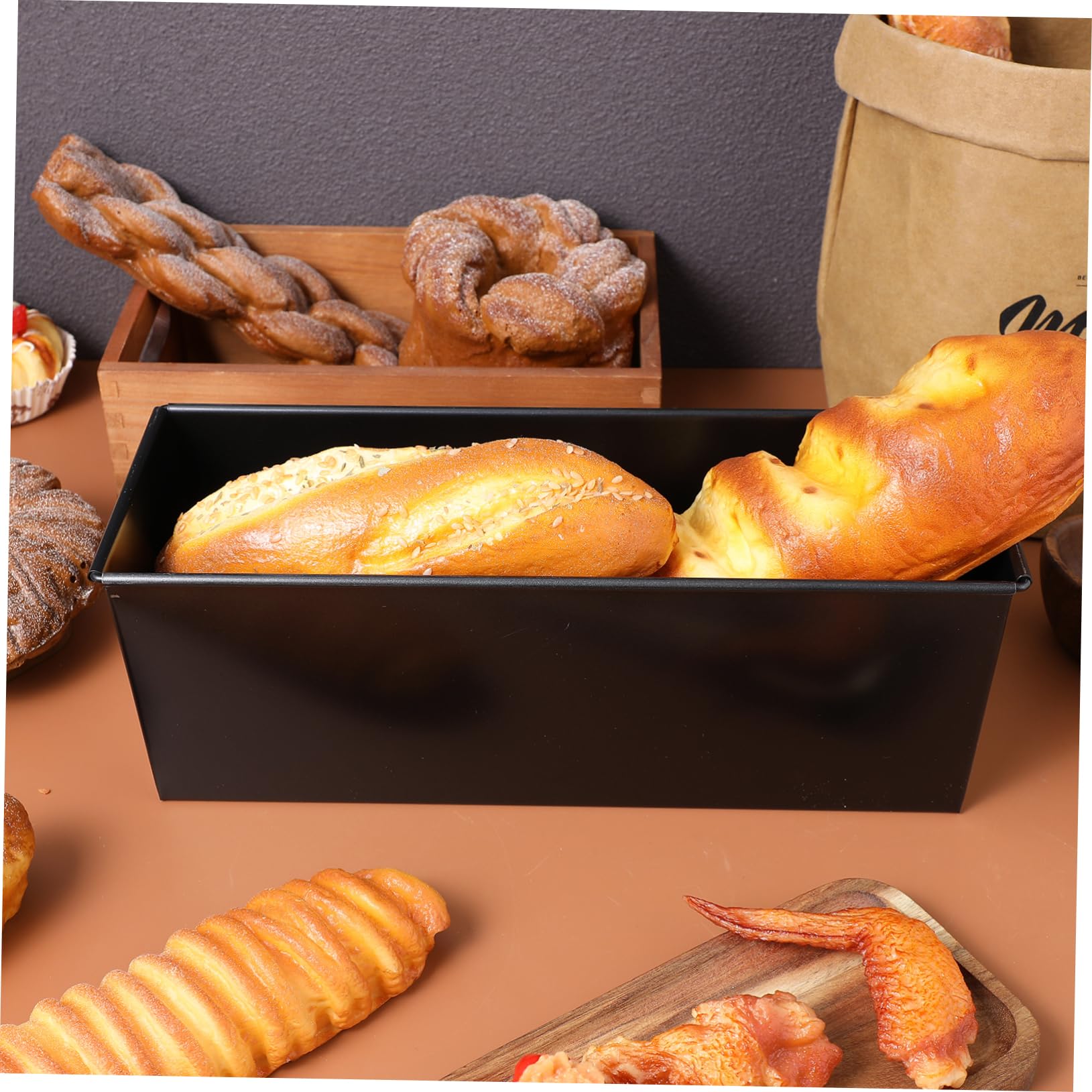 Moule à Pain Mie Rectangulaire avec Couvercle, Noir 750g