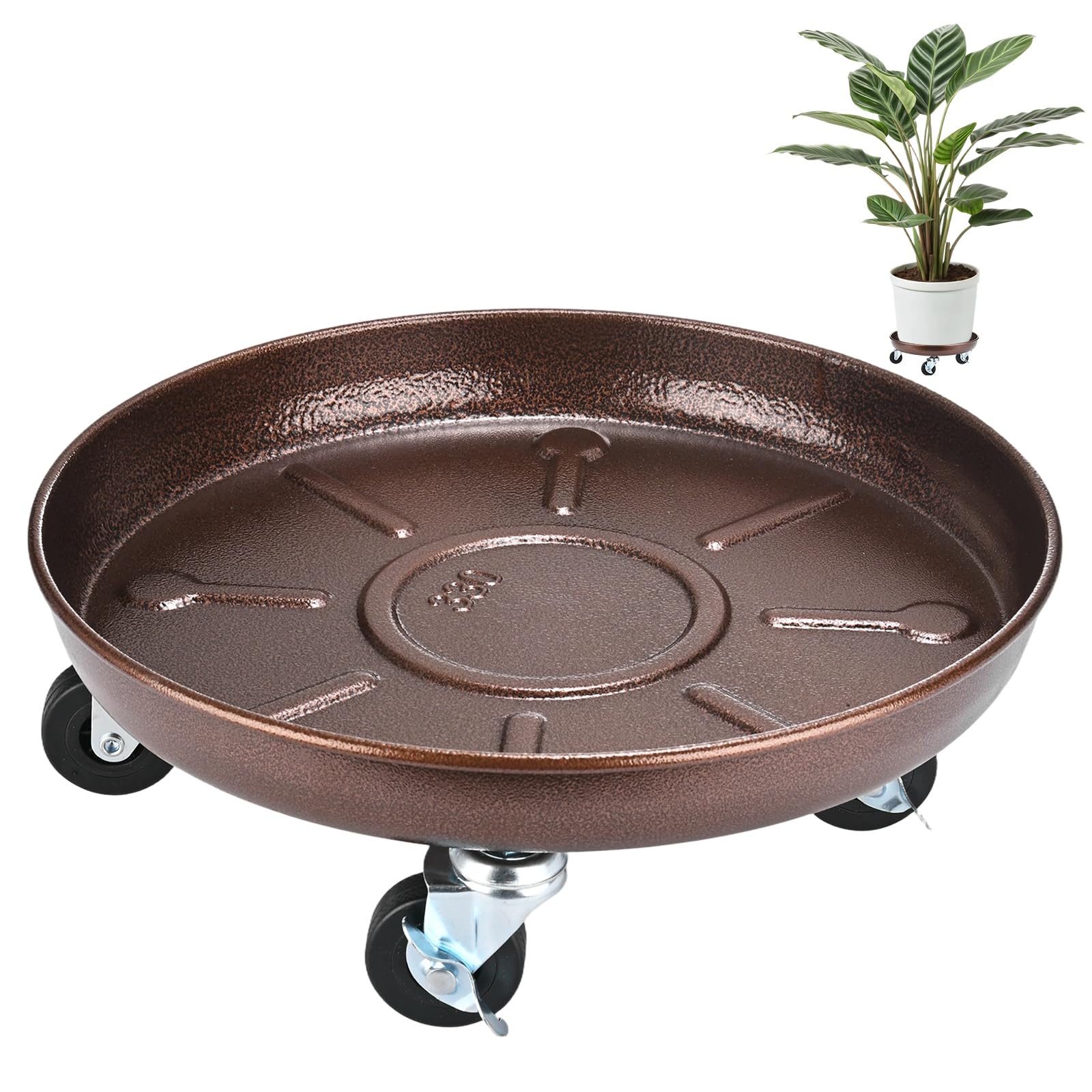M METERXITY Plant Stand with Wheels, Heavy Duty Metal 13 Inch OD Rolling Plant Stand for Indoor and Outdoor,Swivel Casters Rotate Freely without Damaging Floors [12.4 ID, Copper]