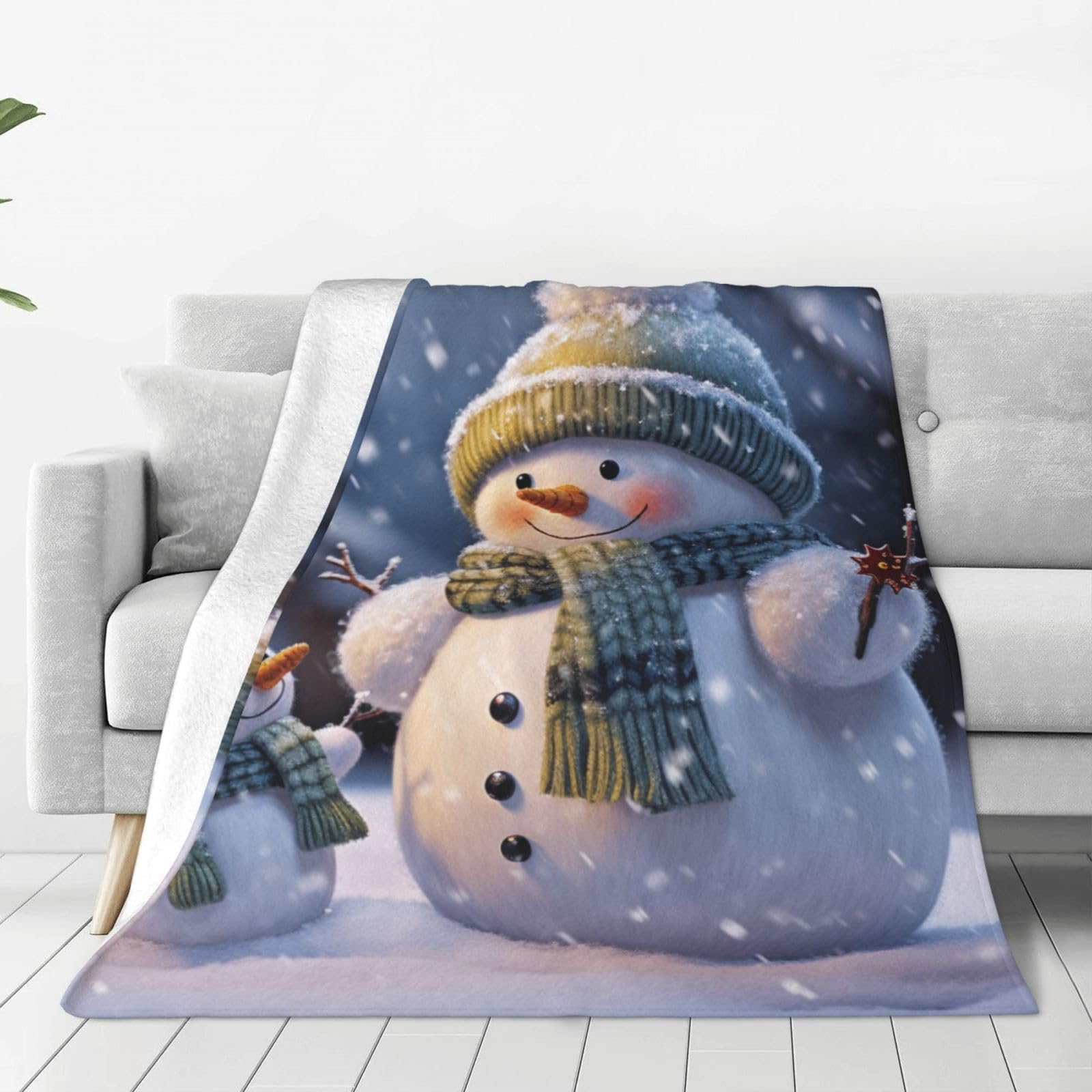 KLOPH Winter Snowman Throw Blanket 40"x30" Flannel Fluffy Warm Blanket for Couch, Reversible Plush Blankets for Bed, Comfy Fuzzy Blanket for Sofa, Plush Lightweight-Blankets for All Season