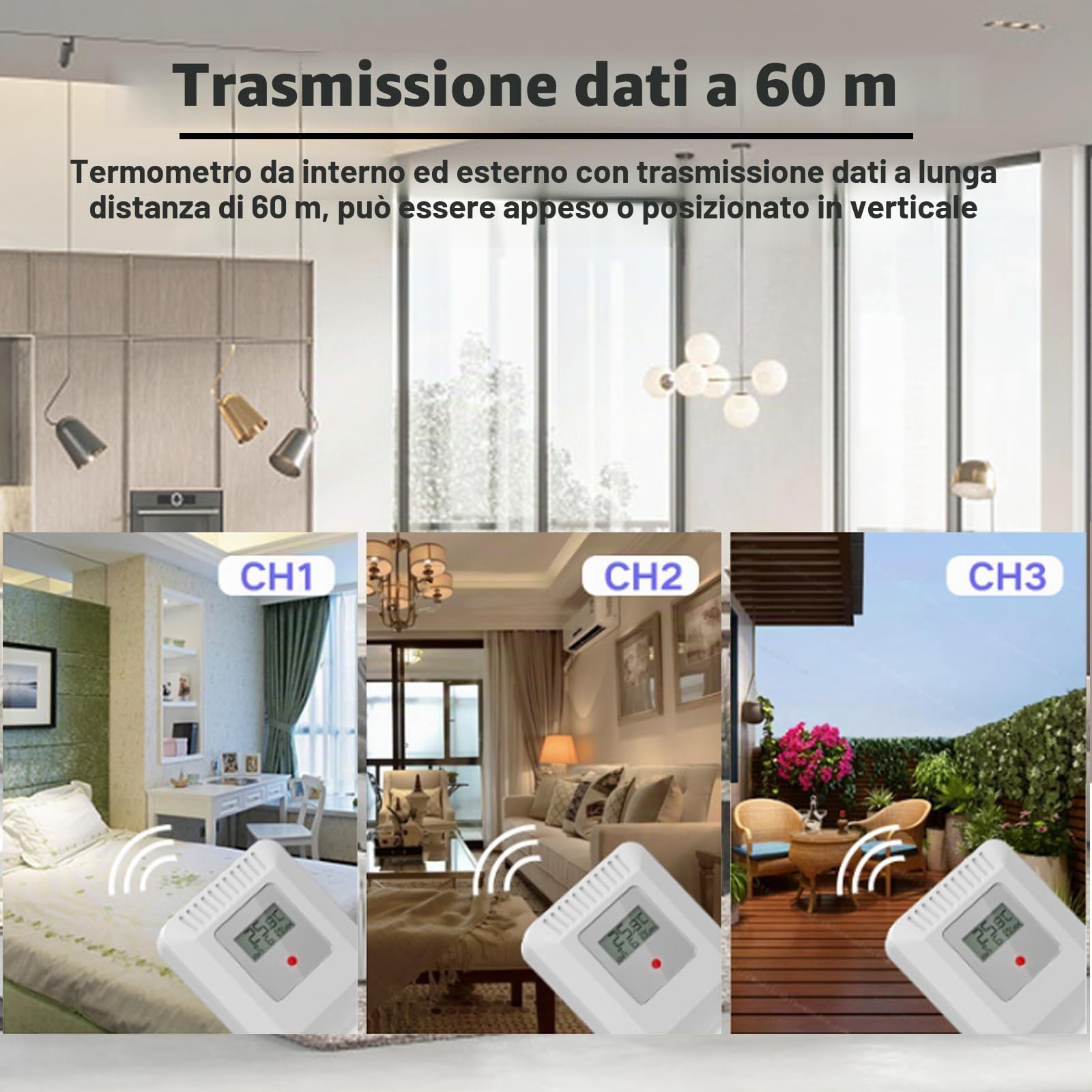 Stazione Meteo, Stazione Meteorologica Termometro per Interni Ed Esterni, Orologio con Trasmissione 60M, Funzione di Proiezione, Previsione Della Temperatura, Igrometro Digitale per Casa