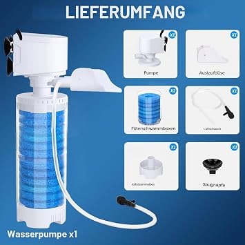 fishkeeper Multistage Filtration Aquarium Internal Filter Pump 4-in-1 Multifunctional Aquarium Filter with Adjustable Flow Oxygen & Waves with Cleanable Filter Sponge & Fish Protection Grid
