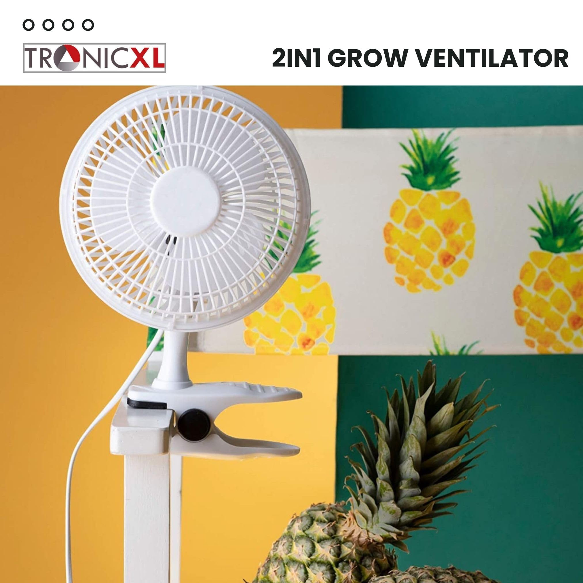 TronicXL 30W 230V Mini Grow Ventilator mit Clip Klemme und Standfuß I Mit Netzstecker I Clipventilator für Homebox Growbox Growschrank Secret Jardin GrowPro DiamondBox Zelsius Mars Hydro etc.