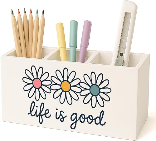 Portalápices inspirador para escritorio, regalos motivacionales para mujeres, diseño de margaritas de moda, para brochas de maquillaje y cepillo de