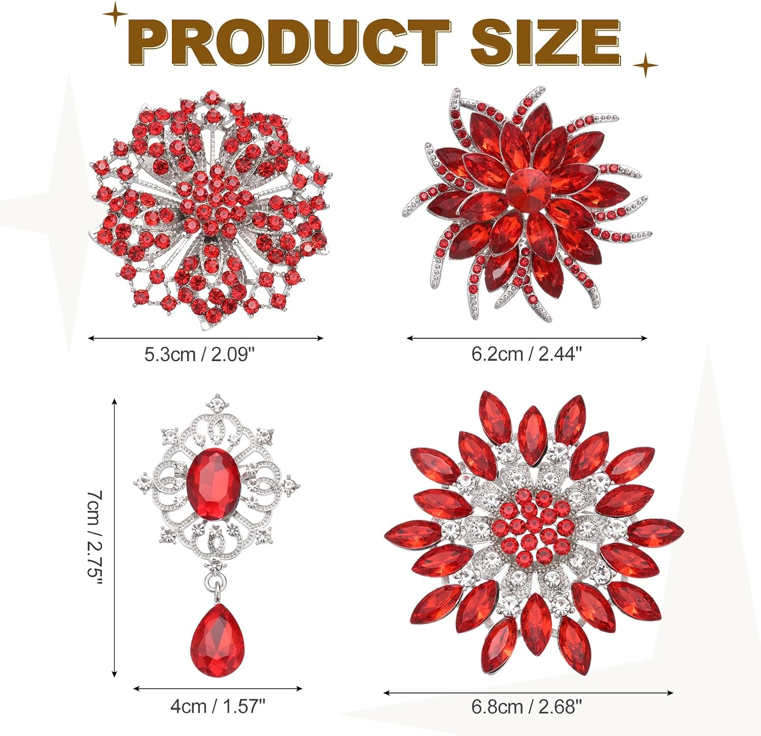 PATIKIL Rhinestone Sunflower Brooch Pins, 4 Style Elegant Crystal Floral Lapel Brooch Pins Lapel Pins Kit for Women Suits Clothes Dress Bouquet Craft Party, Red image 2