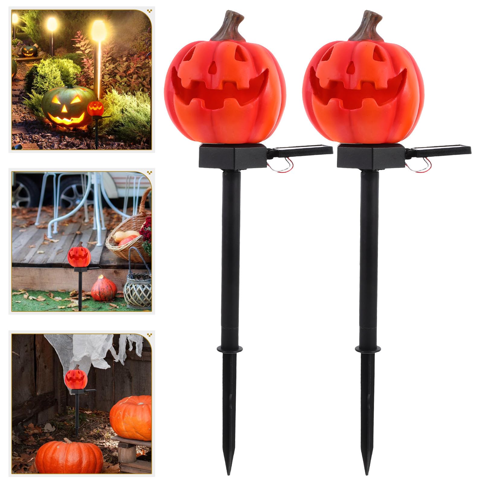 Halloween Geschenkideen Solar Gartenstecker Kürbis 2 Stück Ip55 Außen | Kunststoff und Kunstharz, Automatische Aufladung, für Rasen und Blumenbeet, Dekorative Lichtquelle