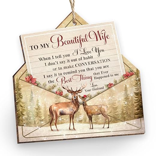 to My Wife Gift Chrismas Wooden Ornament, Unique Wife Gifts from Husband, Wedding Gifts for Her, I Love You Gifts for Her, Romactic Gifts for Her Christmas Deer Wood Ornament