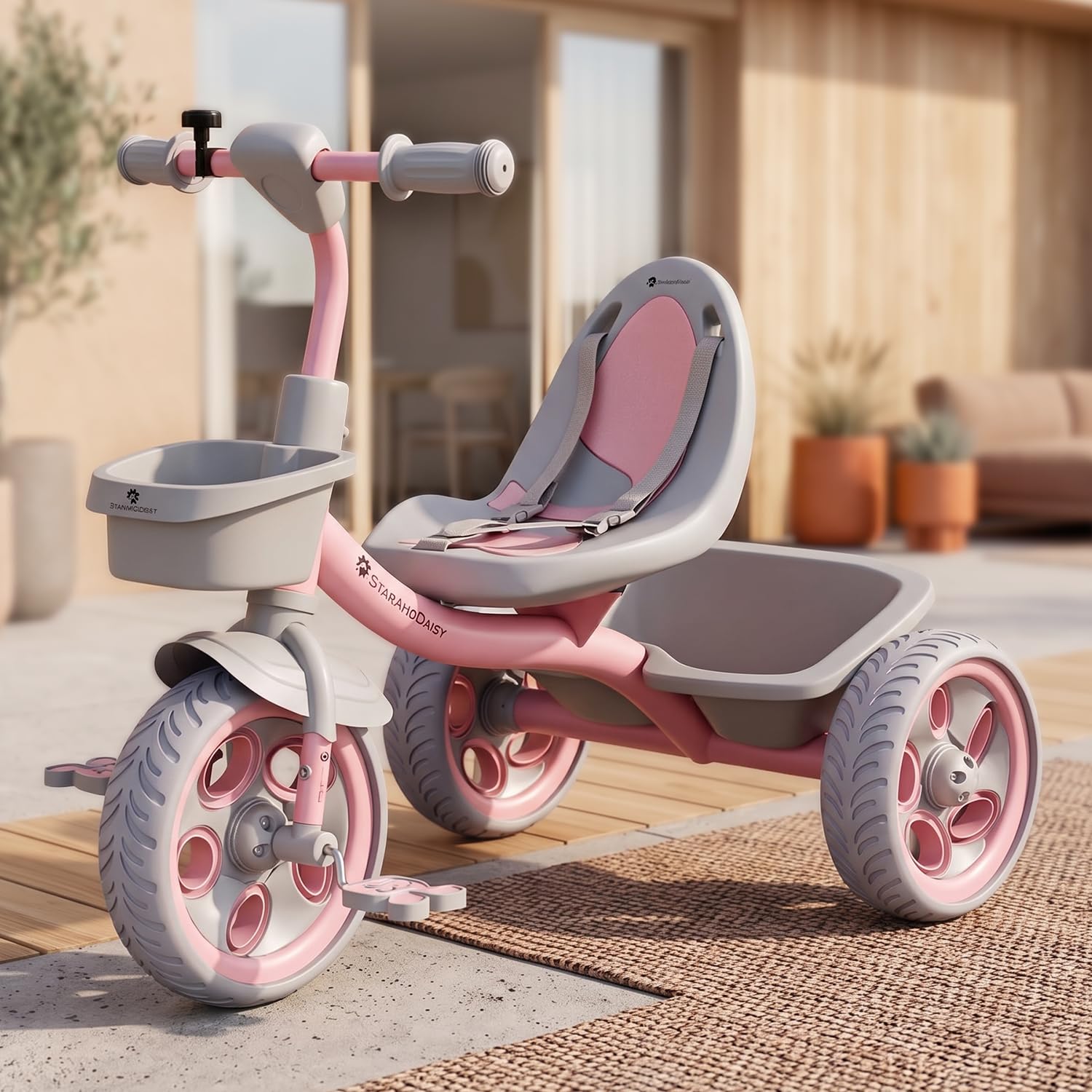 StarAndDaisy Baby Sitting Stroller for Toddlers 1-5 Years with Safety Belt, Ergonomic Seat, Front & Rear Storage Baskets, 3-Wheel Tricycle Early Mobility Trainer & Baby Tricycle for Balance and Motor Skill Development (Pink)-image-21