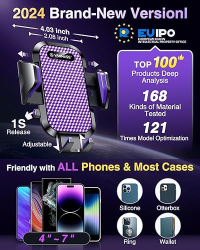 Vista 20 de VANMASS Soporte de teléfono de automóvil de grado militar verdadero [mejor succión y clip] Soporte de teléfono celular para salpicadero, parabrisas