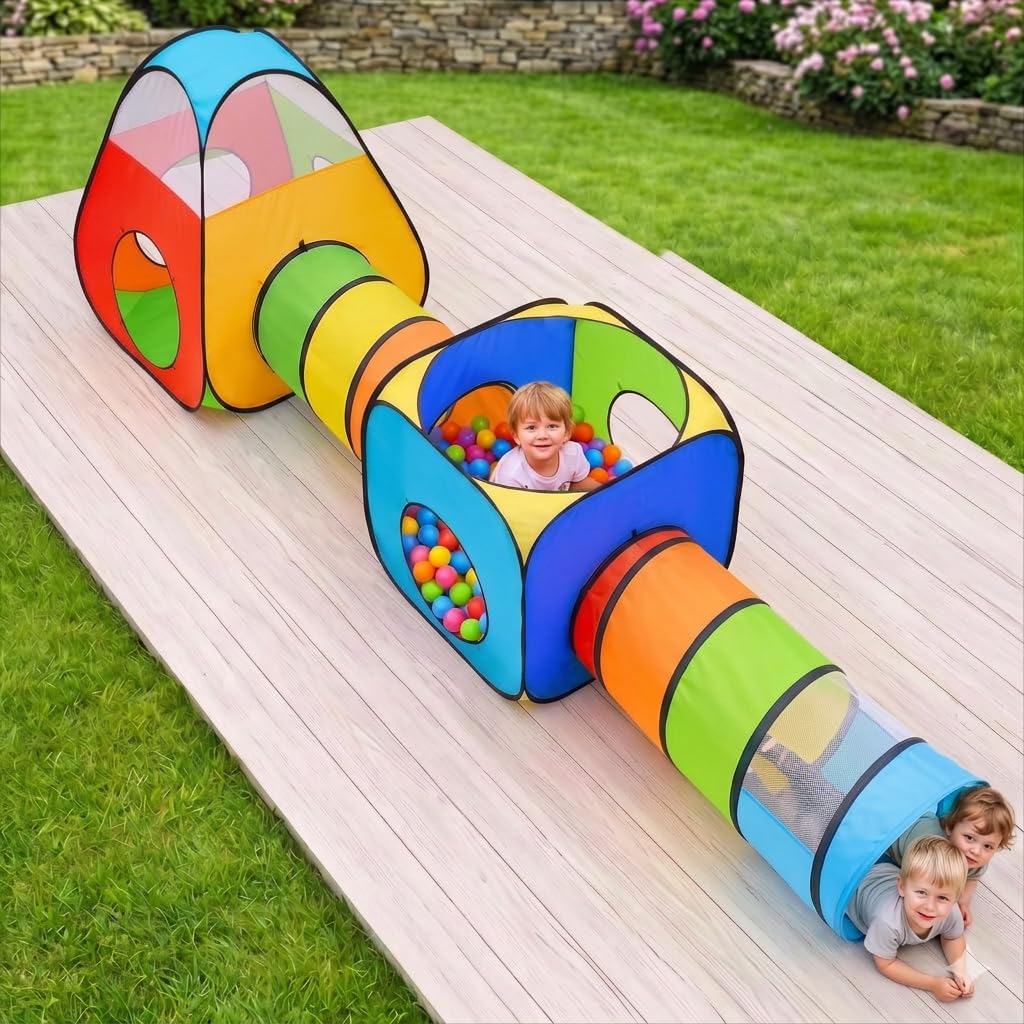 4 in 1 : Spielzelt Kinderzelt : Babyzelt mit krabbeltunnel : Teiliges Bällebad : Spielzelt Babyzelt : Spielhaus mit Zelt Tasche und Tunnel : Mehrfarbig B