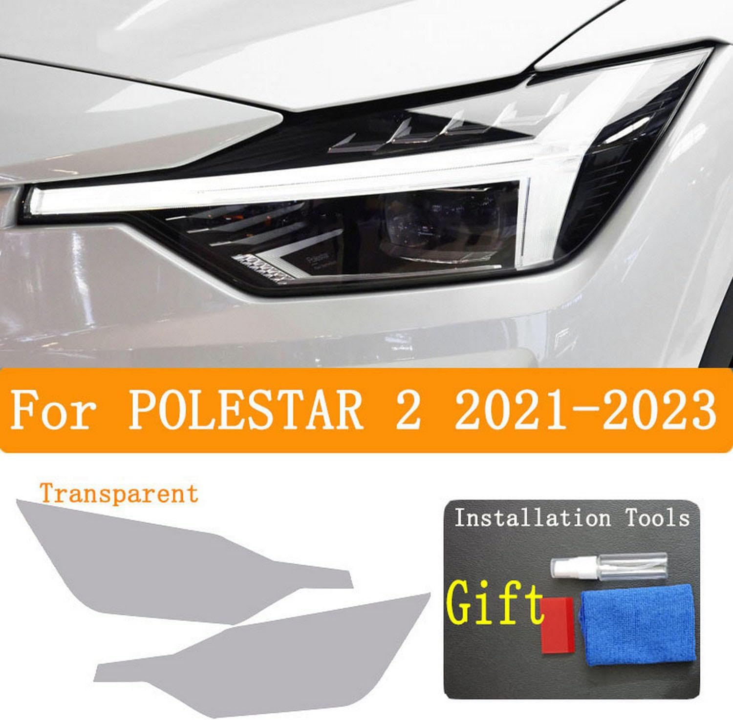 JCAKES Car Accessories Headlight Protective Film Headlamp Restoration Transparent Black TPU Sticker，for POLESTAR 2 2021-2023