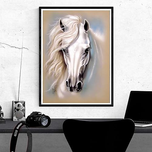 Miniatura 4 de Kaliosy Pintura de diamantes 5D con diseño de caballo blanco por números, pintura con diamantes, arte de animales, taladro completo, decoración de