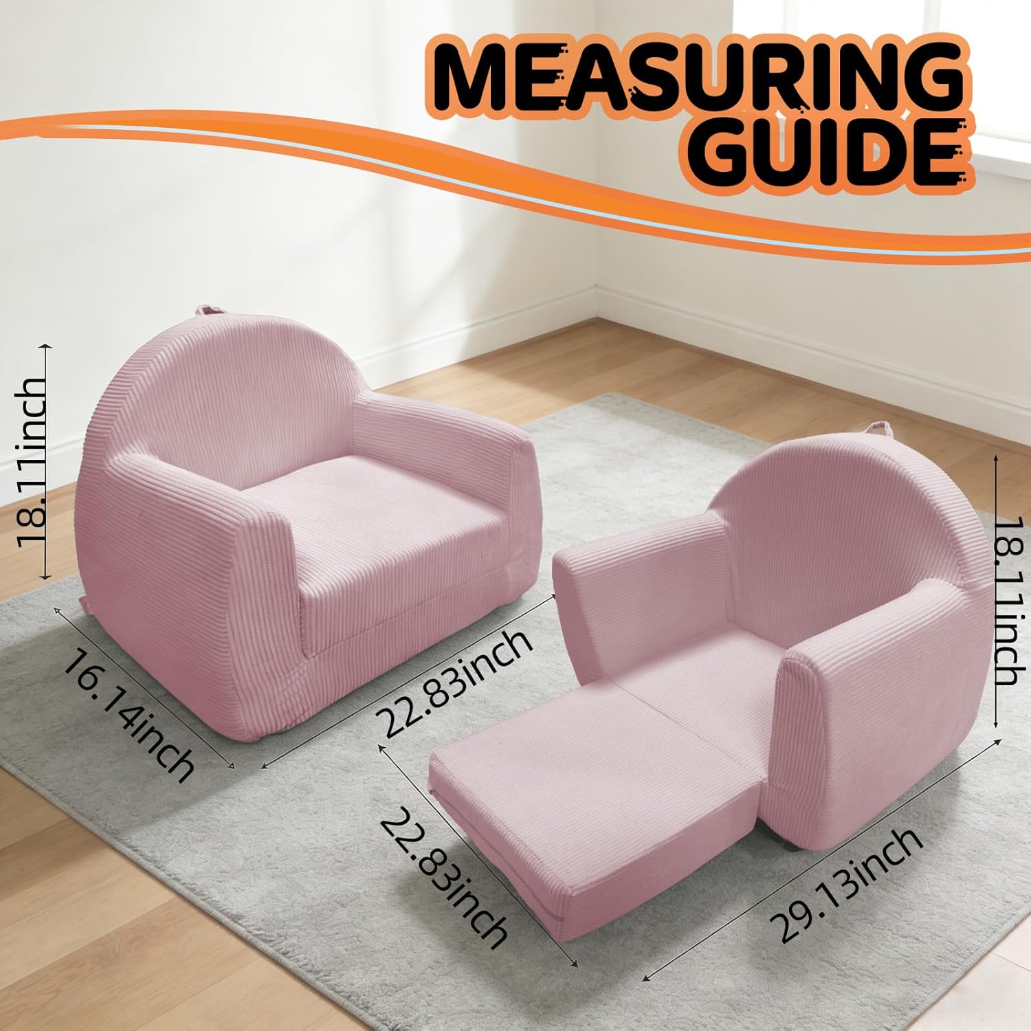 Toddler Couch, Soft Kids Couch Bed Fold Out, 2-in-1 Kids Chairs Comfy, Toddler Chairs Comfy 1-11 Years Old，Toddler Chairs Comfy, Kid Sofa Lounge Chair(100% Polyester, Pink, 27.5"×17.7"×20.8")