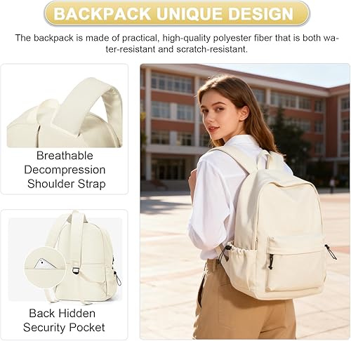 Miniatura 6 de Mochila ligera, mochila universitaria impermeable para lindas mochilas estéticas, mochila casual para hombres y mujeres (beige)