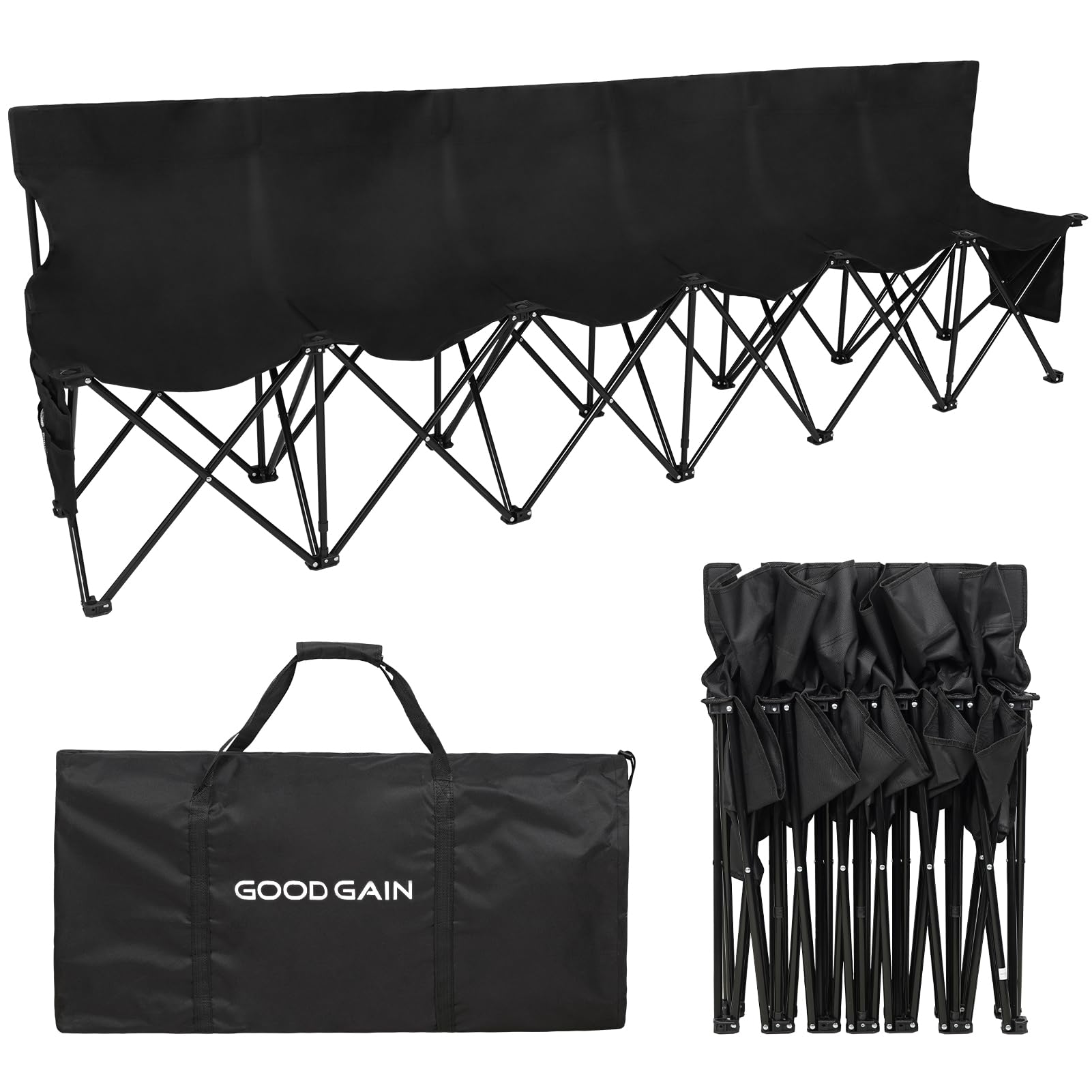 G GOOD GAIN Portable Soccer Bench - Team Bench Soccer 6 Seats with Bag, Sideline Folding Bench, Folded Chair Seating 6 for Football Camp Outdoor Sport