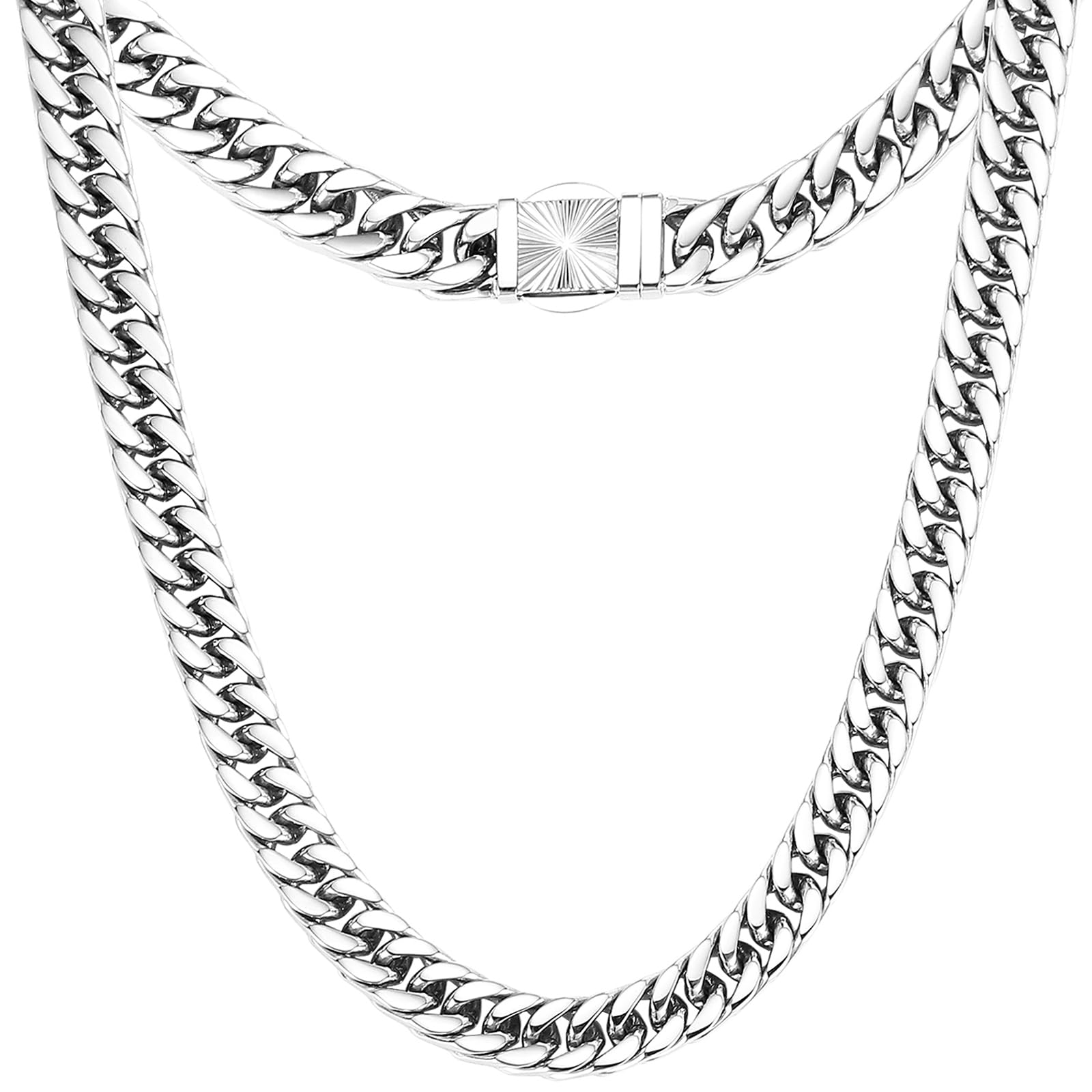 CaptainSteeL Cuban Link Chain for Men- 316L Stainless Steel 8MM Width Fashion Pattern Snap Button Hip Hop Jewelry,Chain for men 18K Gold Plated/Silver with Gift Box