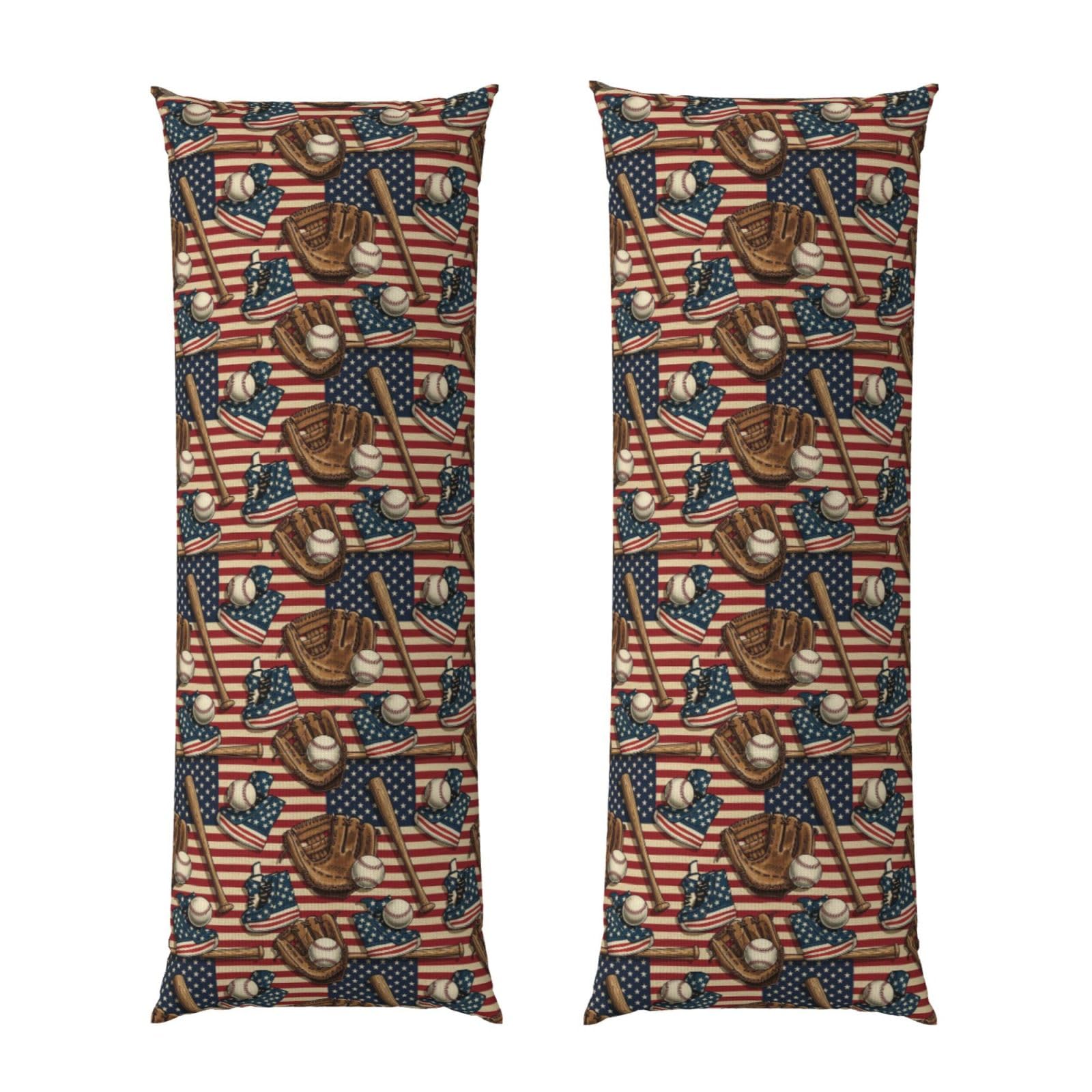 Pillowcase for Body Pillow 20x54, Vintage Ball Baseball American Flag, Premium Soft Brushed Fabric with Hidden Zipper, Breathable Machine Washable Cover for Bed Sofa