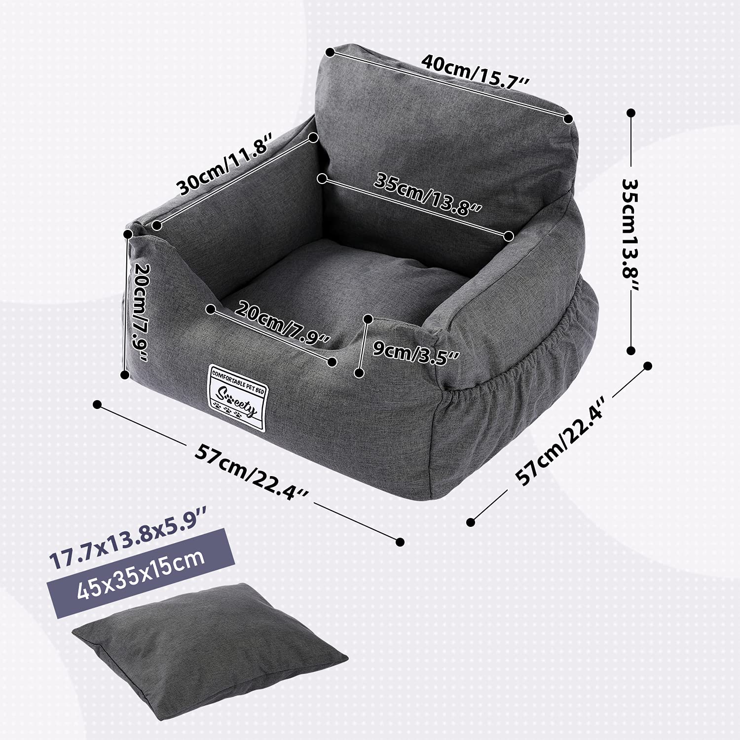 PETEPELA Asiento para coche para perros con cinturón de seguridad estable, elevador de asiento suave, impermeable, antideslizante, para perros pequeños y medianos, color beige
