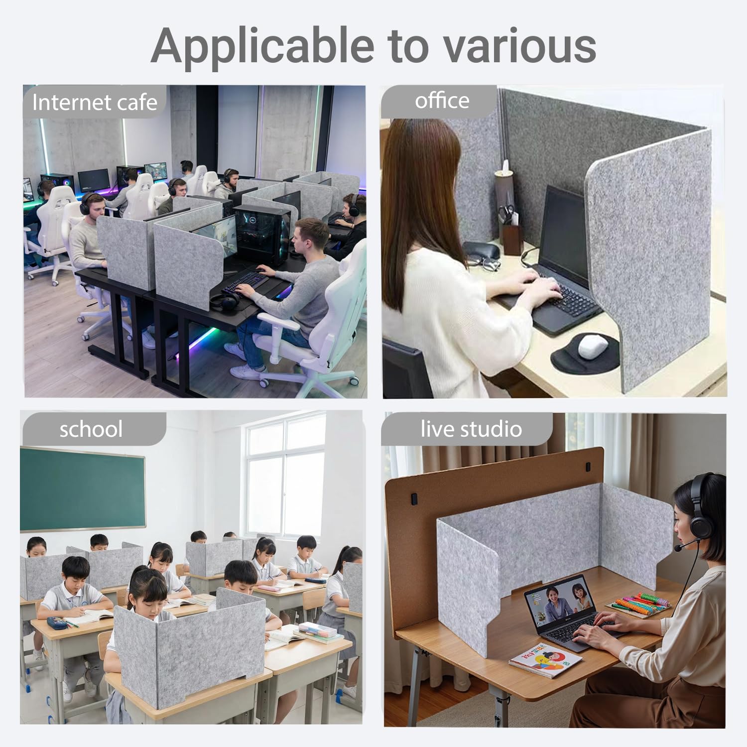Séparateur de bureau pliable en feutre - Brise-vue - Séparateurs acoustiques gris - Séparateur de table autoportant - Insonorisation acoustique