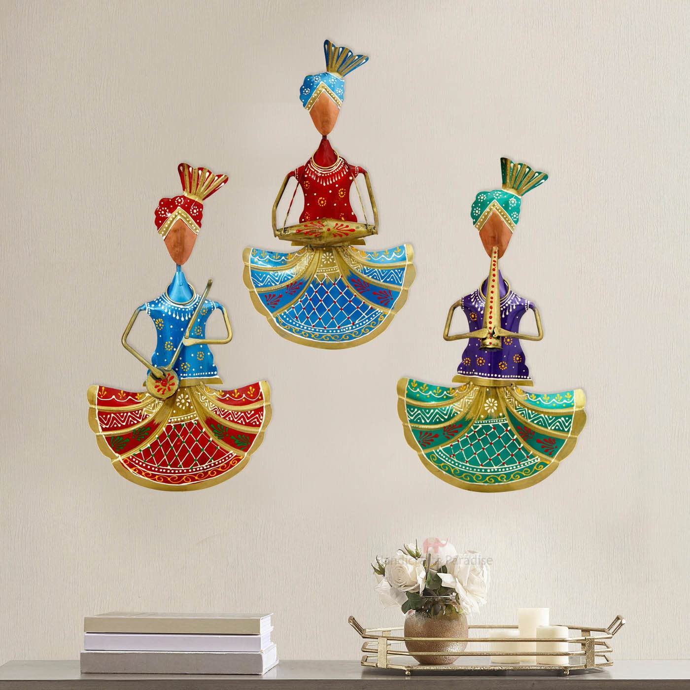 Handicrafts ParadiseIron Decorative Wall Art, Multicolour, Musicians, 7 x 13 inches