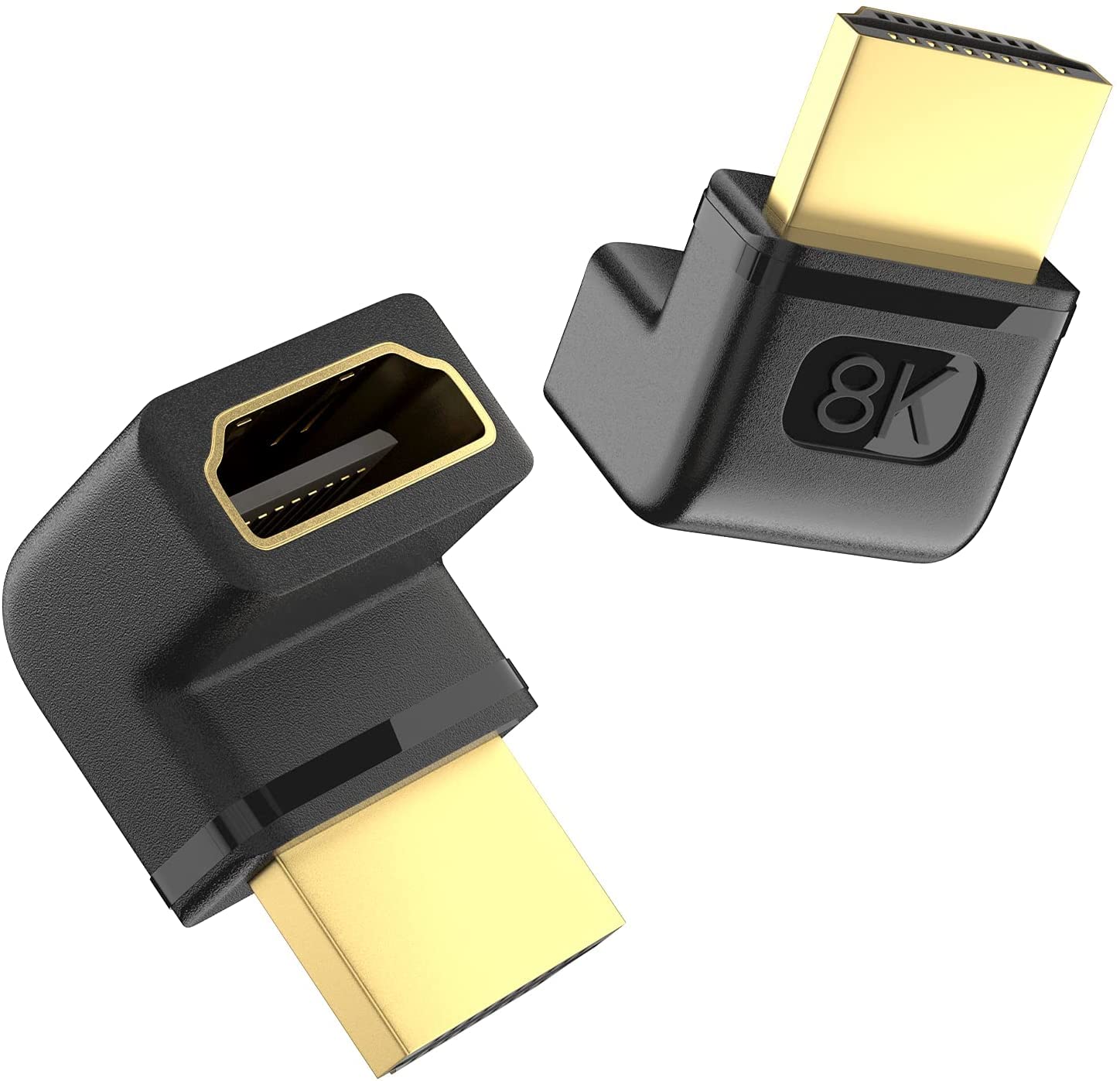 Hoss® 8K HDMI 90 Degree Adapter, Male to Female for 2.1 Cable, Support 8K@60Hz, 4K@120Hz, Dynamic HDR, 3D, eARC – (Black)
