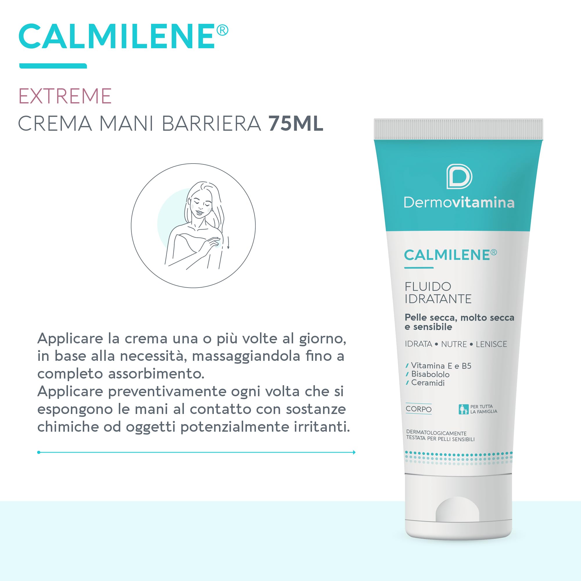 Dermovitamina Calmilene Extreme Crema Mani Barriera - Protezione per Pelle Sensibile e Irritata - Crema Mani Riparatrice - Con Vitamina E, Vitamina B3 e Oli Vegetali - 75ml