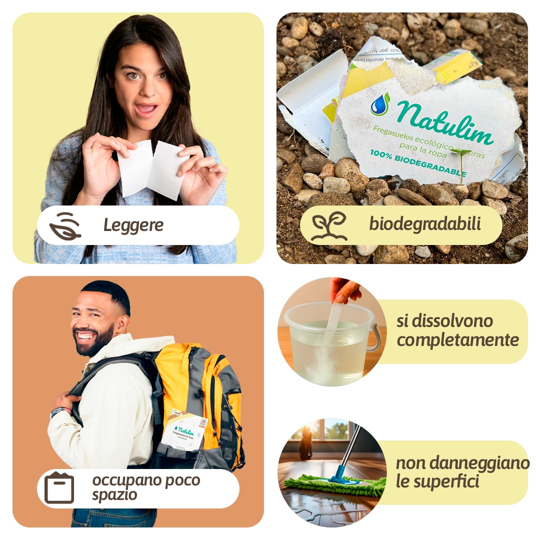 NATULIM - Detersivo Pavimenti Ecologico in Fogli - Detergente Pavimenti Non Schiumogeno per Robot Lavapavimenti e Parquet - 150 Usi - Fragranza Gelsomino