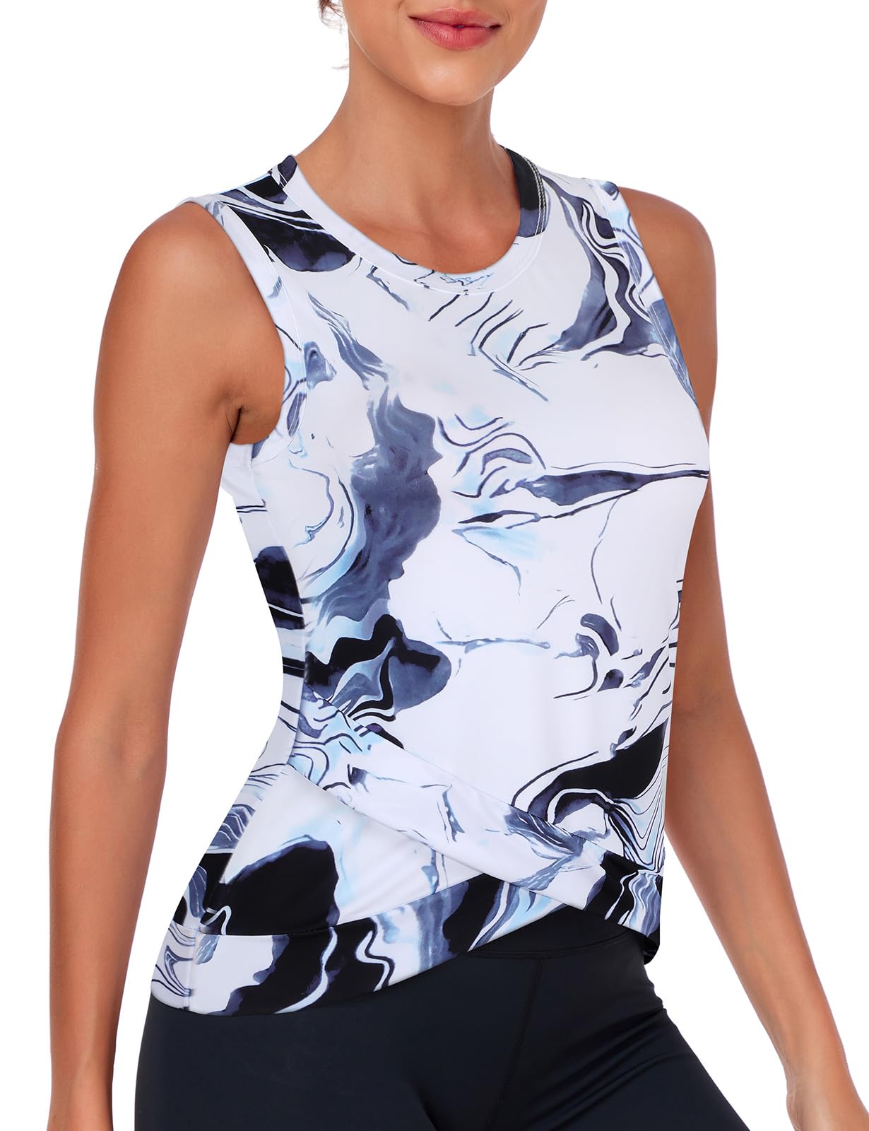 LuraneeWomen's Workout Athletic Tank Tops Quick Dry Sun Protection Yoga Gym Crop Sleeveless Shirts