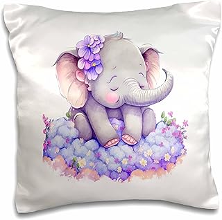 3dRose Cute Baby Elephant On A Purple Cloud Illustration - Pillow Cases (pc-378127-1)