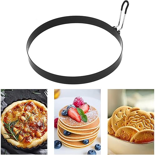 Miniatura 4 de Paquete de 2 anillos para panqueques de 6 pulgadas para huevos de tortilla para freír huevos, antiadherentes, anillos redondos de acero inoxidable