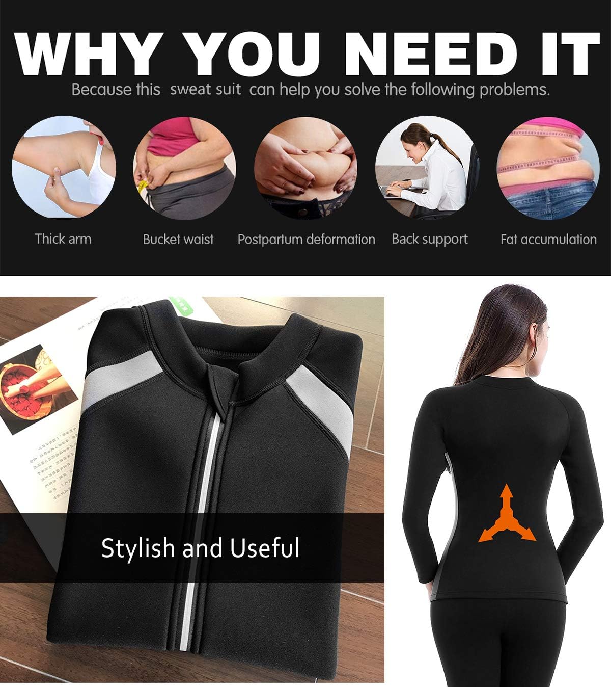Women Sauna Suit Workout Jacket Hot Sweat Shirt Body Shaper Waist Trainer Fitness Top Long Sleeve Neoprene Zipper - Image 5
