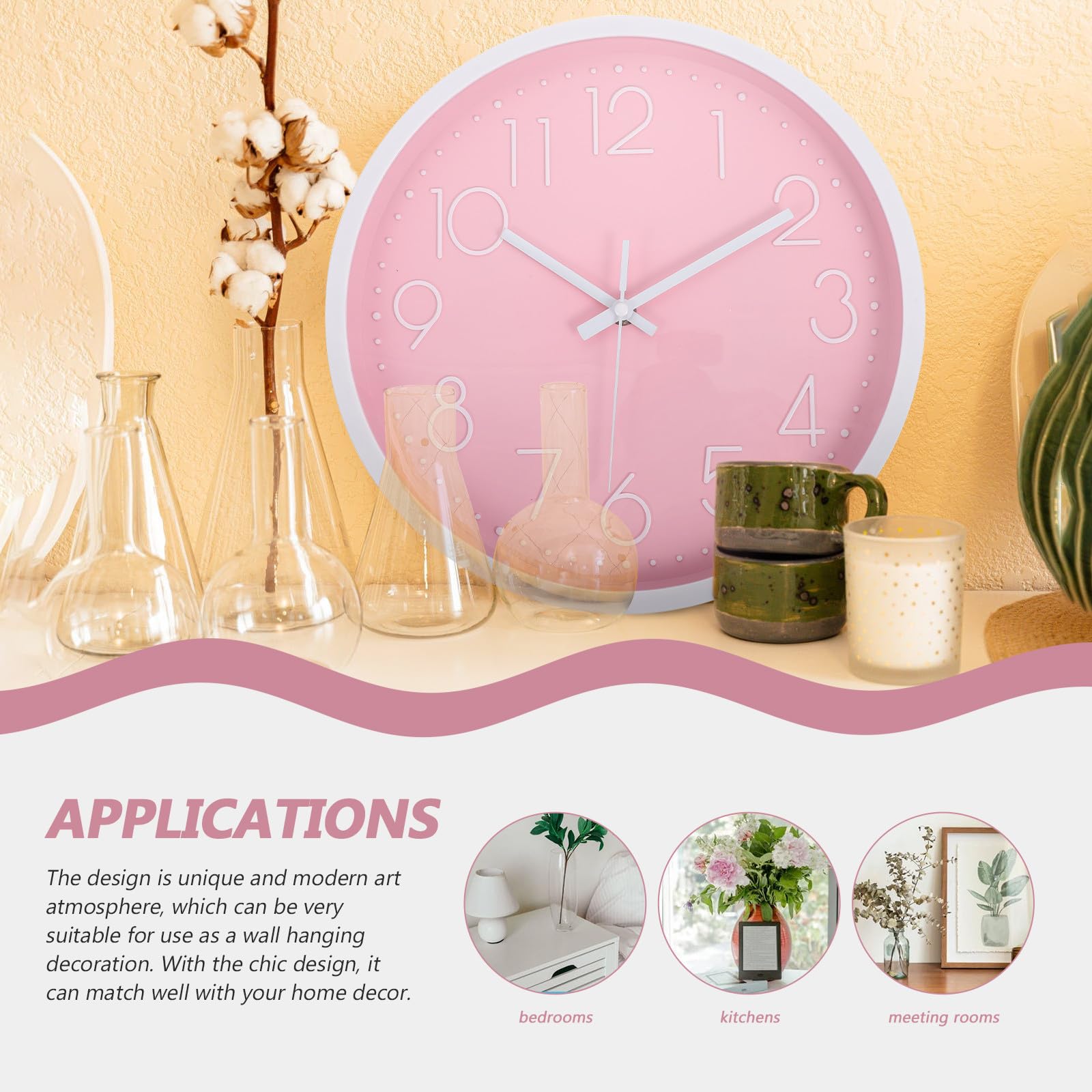 SOLUSTRE Reloj de Pared Silencioso Infantil Rosa, Decoración Moderna