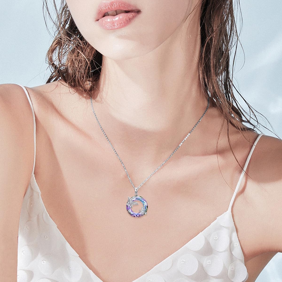 Butterfly Necklace for Women S925 Sterling Silver Butterfly Crystal Necklace Jewelry Christmas Birthday Anniversary Jewelry Gift 20" - Image 3
