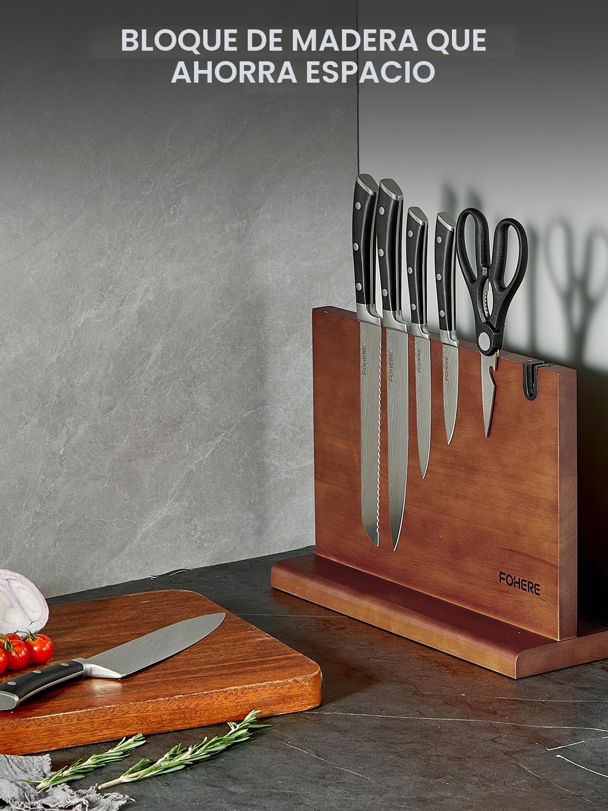 FOHERE Juego de Cuchillos de Cocina Profesional 7 Piezas, Juego de Cuchillos de Chef Profesional, Set de Cuchillos de Cocina de Acero Inoxidable con portacuchillas magnético