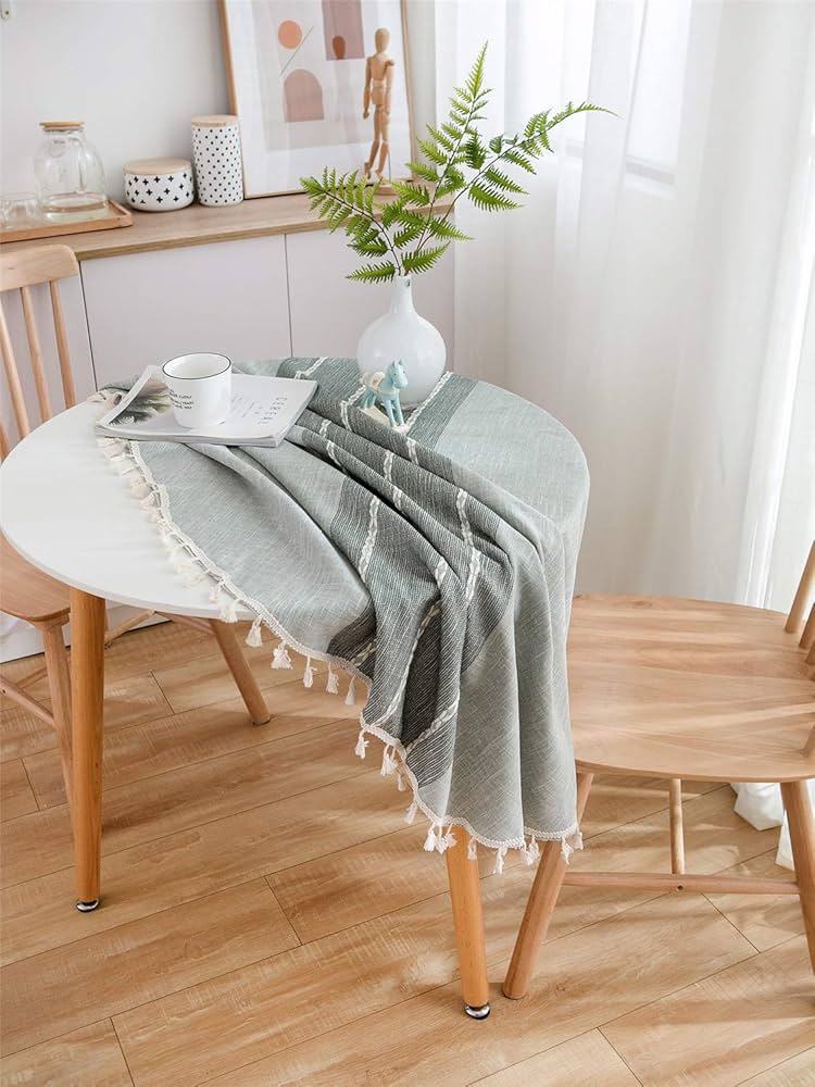 Many テーブル用品 Amazon.co.jp: 厚手コットンリネンテーブルクロス - ラウンド60