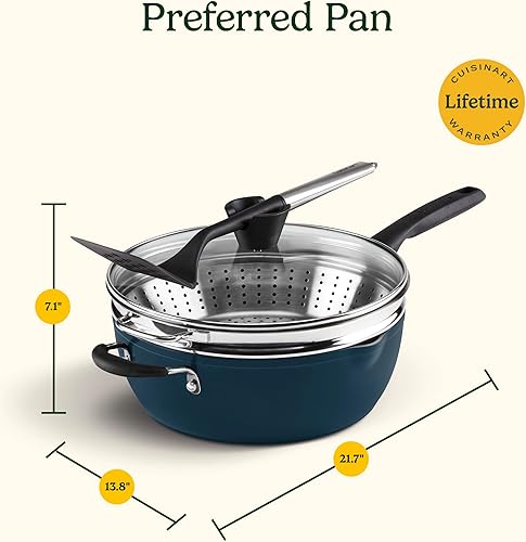 Miniatura 10 de Set de sartenes de 4 piezas de Cuisinart Preferred - Nouveau Navy (sartén multiusos de 4.5 cuartos con tapa, vaporera, volteador ranurado)